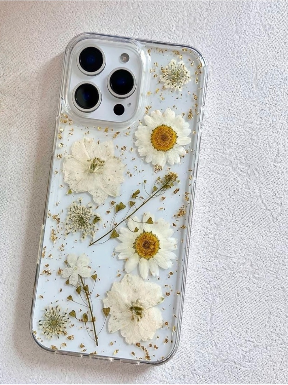 White Floral Clear Phone Case fits iPhone 16 Pro